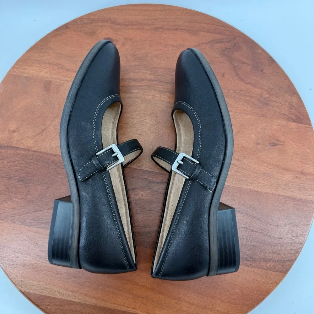 SOUL Naturalizer Ramona Black Smooth Mary Jane Low Block Heel Shoes Women 8M